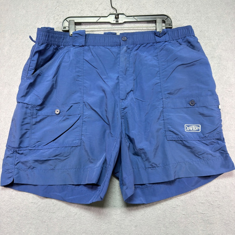 AFTCO Bluewater Mens Navy Blue Nylon Fishing Cargo Shorts 40x8 Elastic Waist
